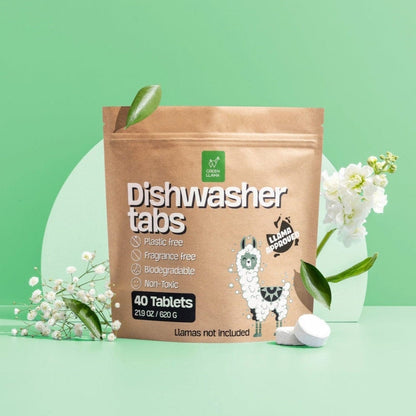 Green Llama Dishwasher Tabs Pack of 40 NEW - Fragrance &amp; PVA Free Dish Washer Tabs - No Plastic, Non Toxic