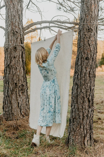 Prairie Dress in Blue Cloud Rose Challis