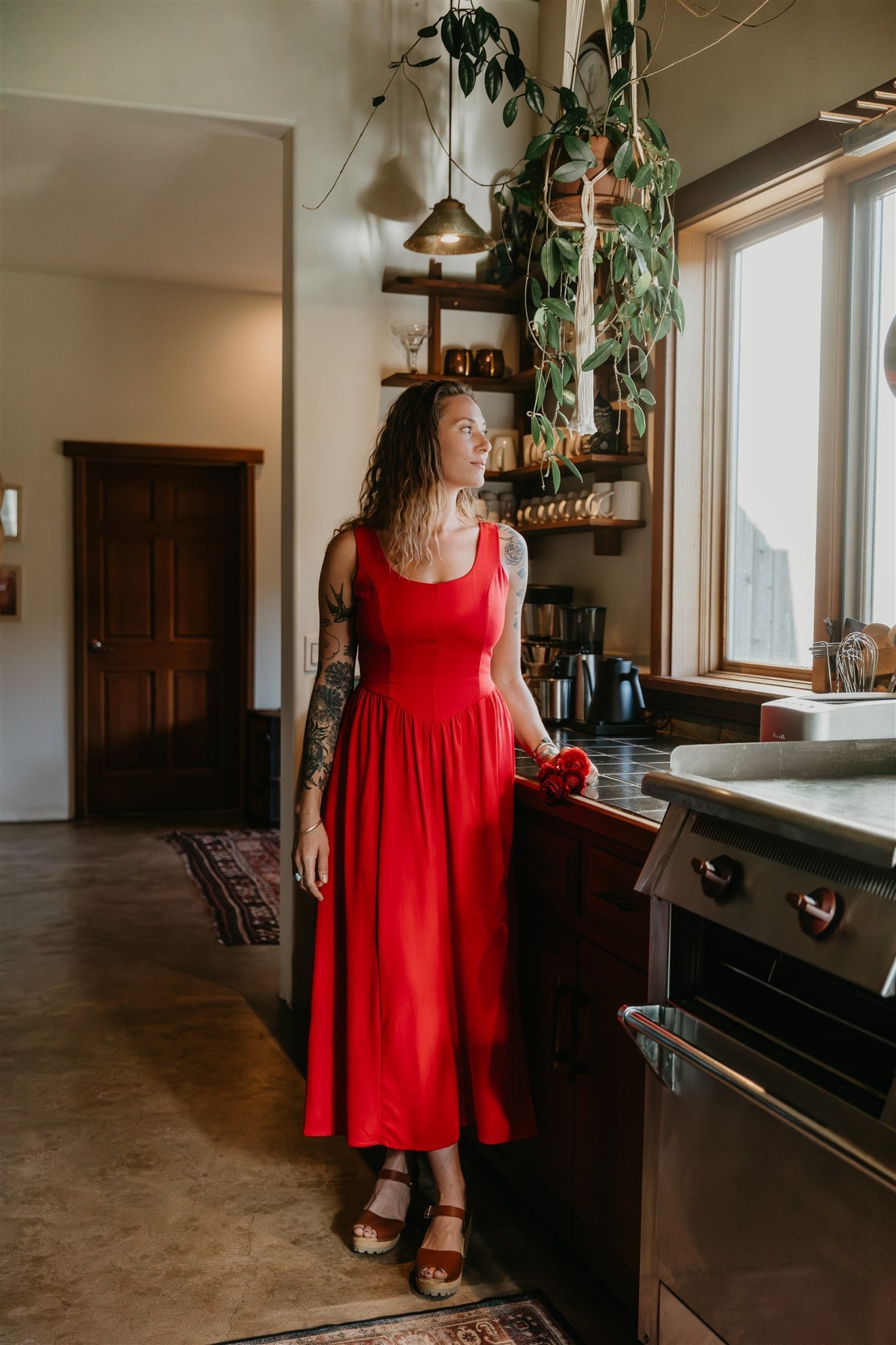 Long Agnes dress in Red Linen