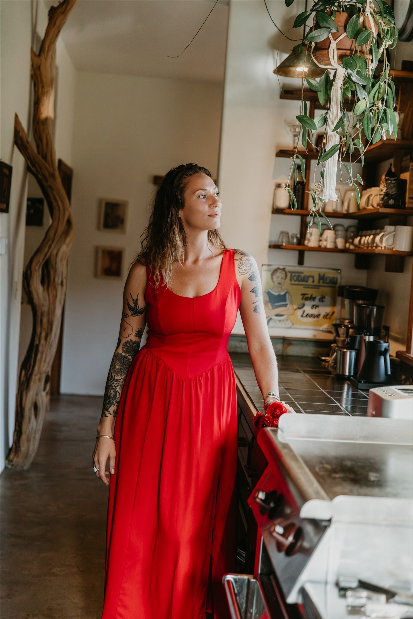 Long Agnes dress in Red Linen