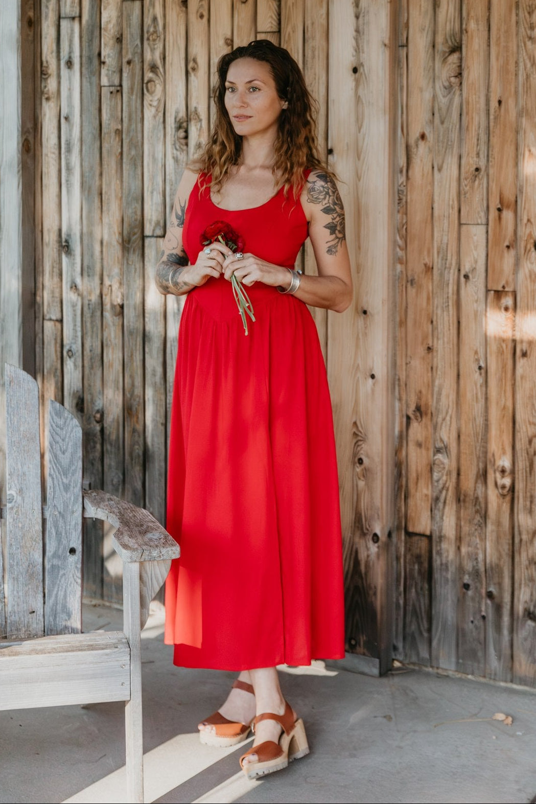 Long Agnes dress in Red Linen