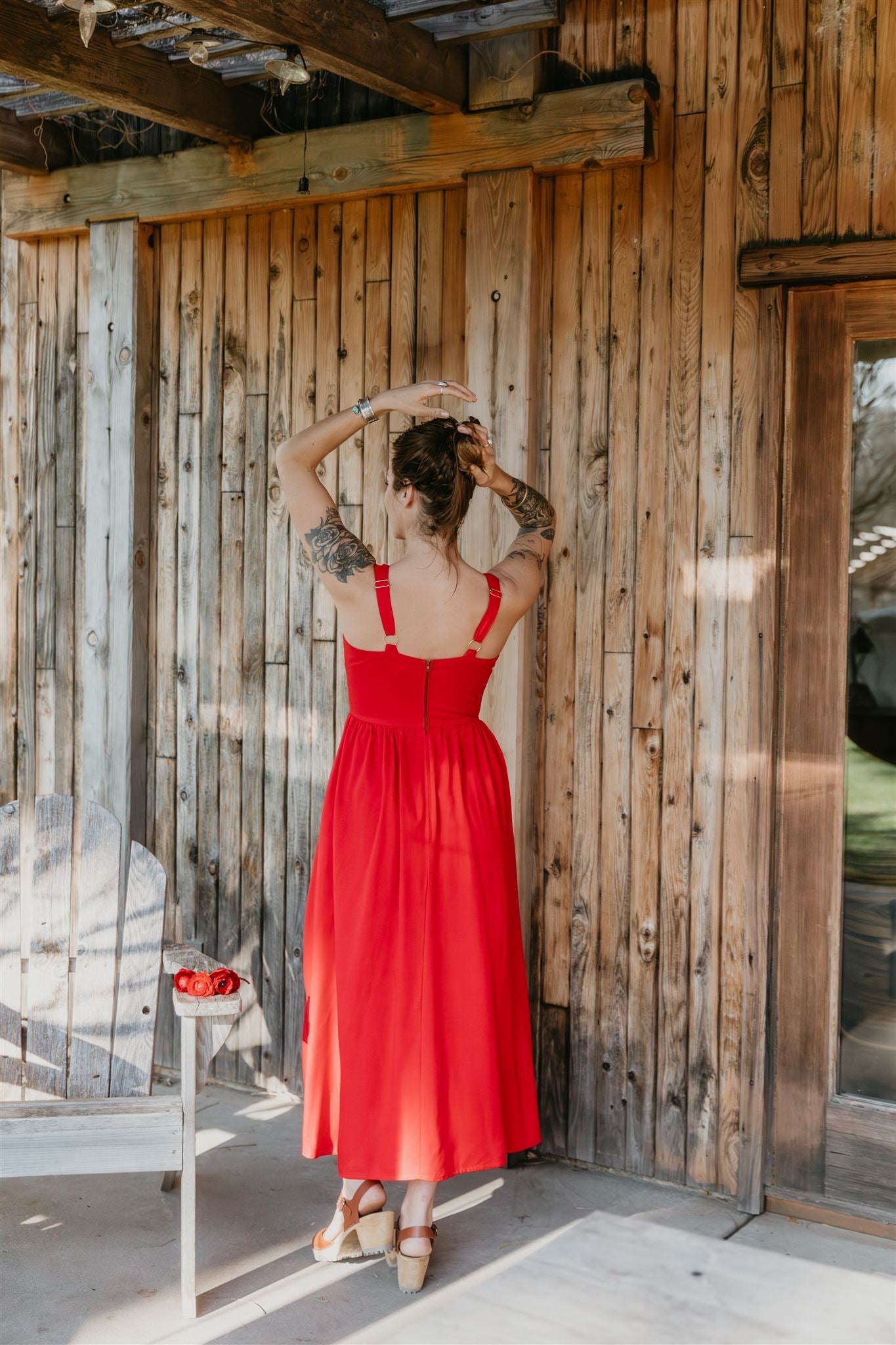 Long Agnes dress in Red Linen