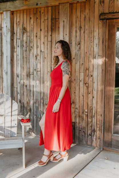 Long Agnes dress in Red Linen