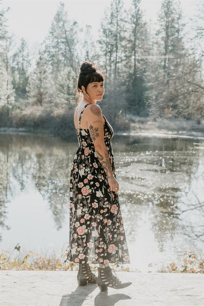 Long Agnes dress in Dark Floral Challis
