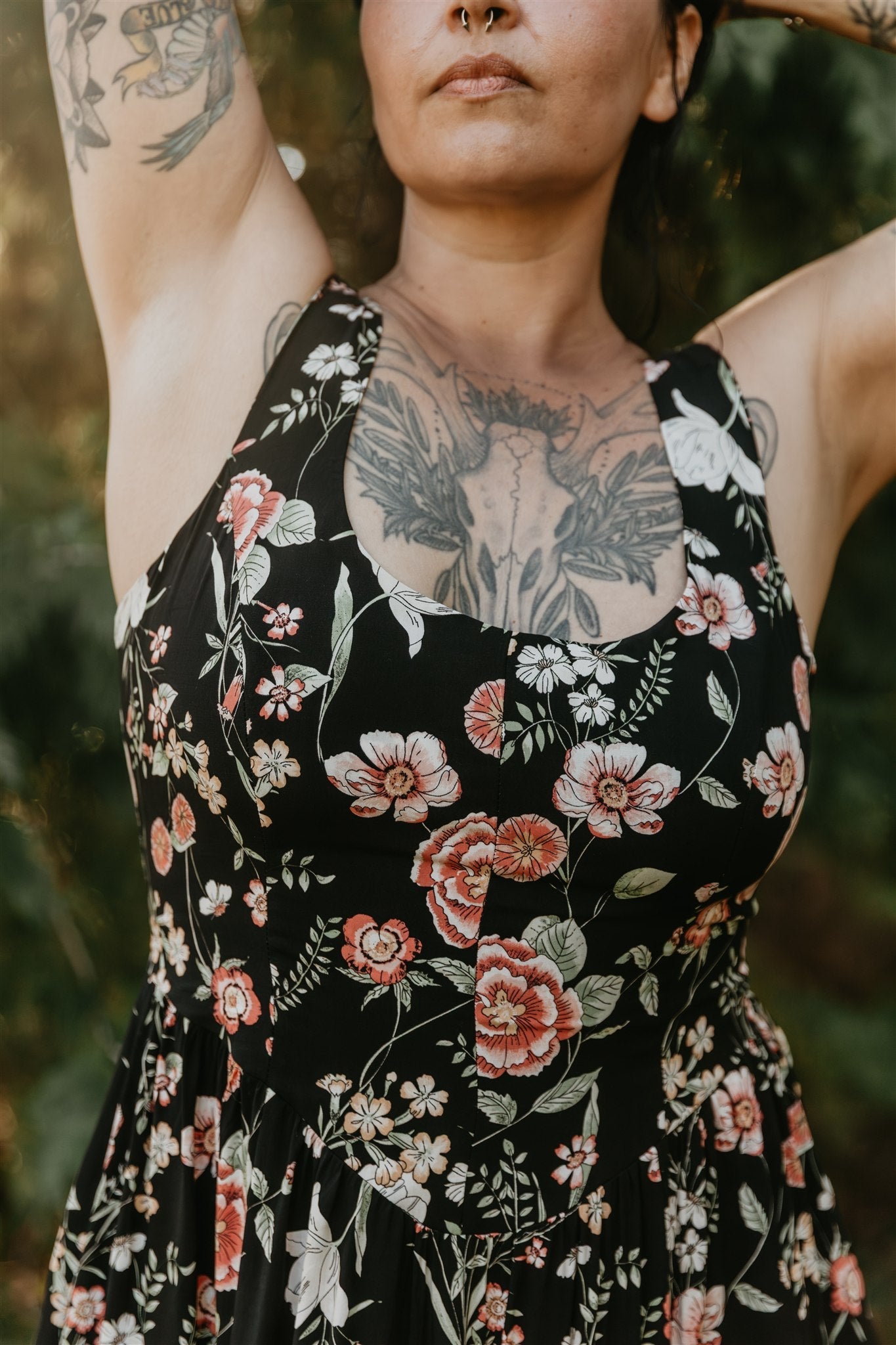 Long Agnes dress in Dark Floral Challis