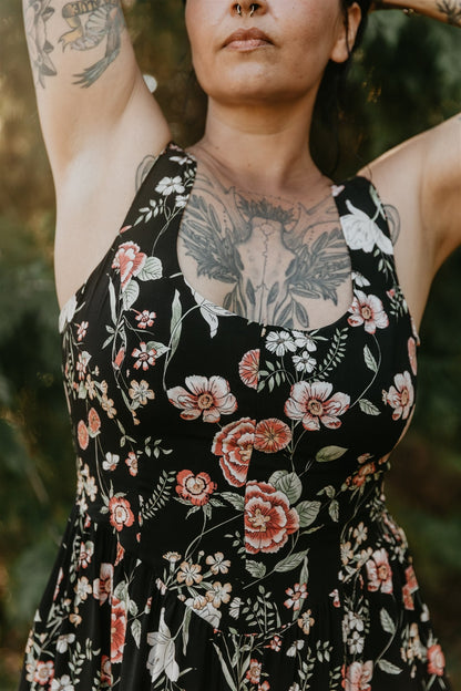 Long Agnes dress in Dark Floral Challis