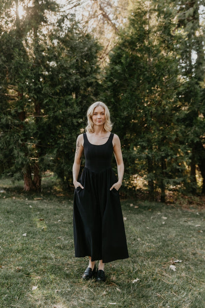 Long Agnes dress in Black Cotton