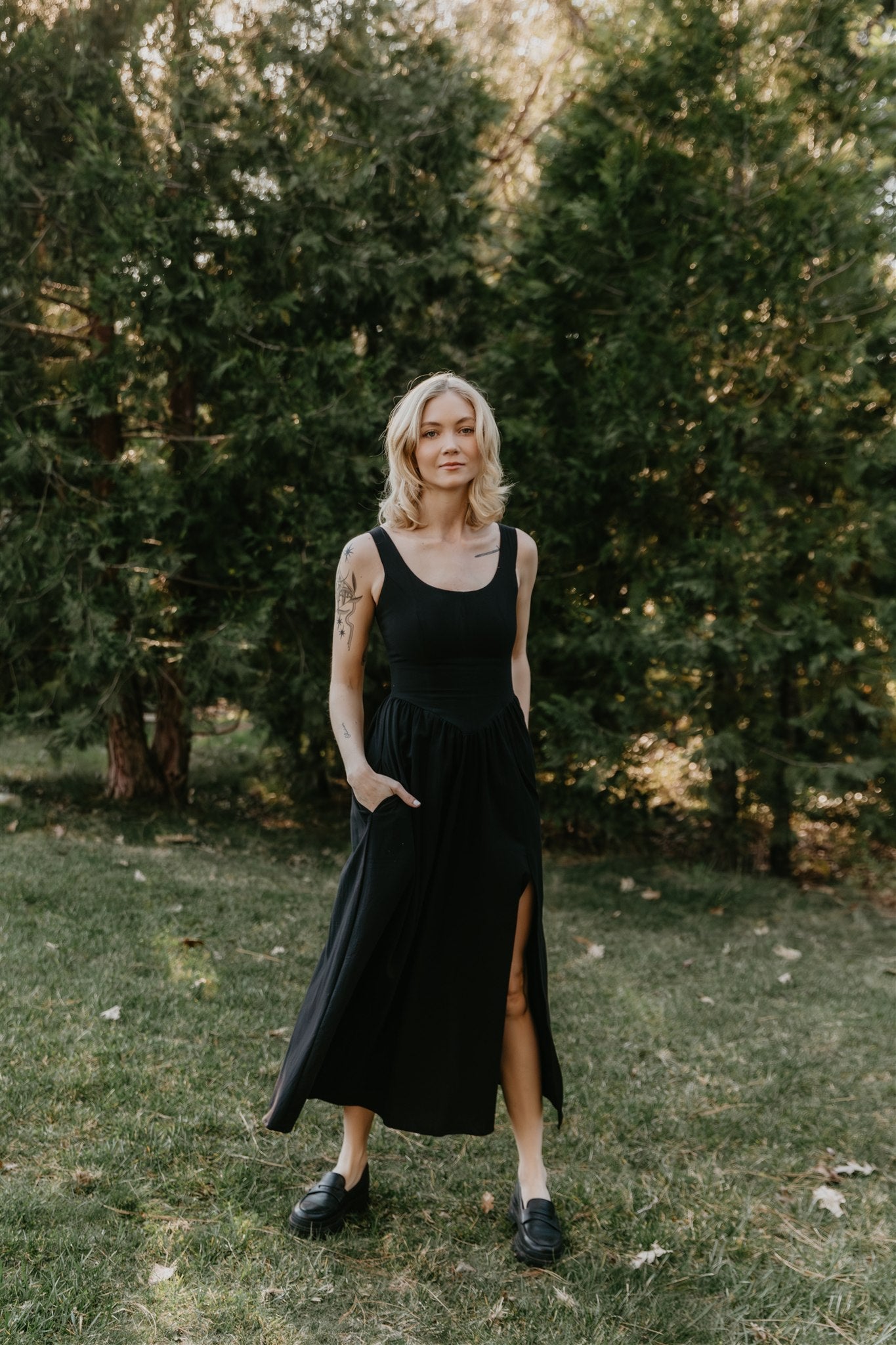 Long Agnes dress in Black Cotton