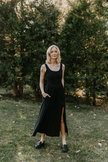 Long Agnes dress in Black Cotton