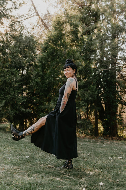 Long Agnes dress in Black Cotton