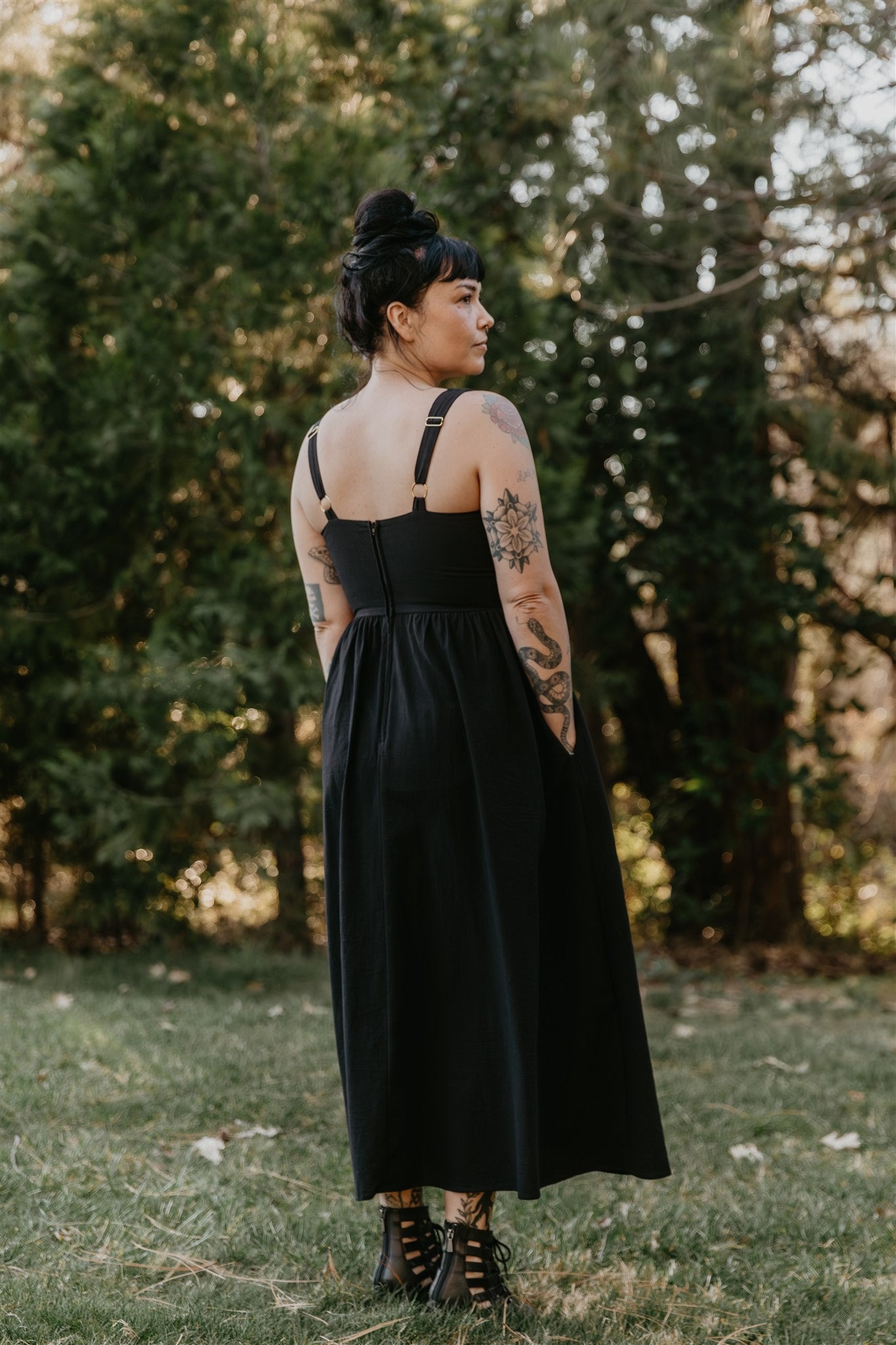 Long Agnes dress in Black Cotton