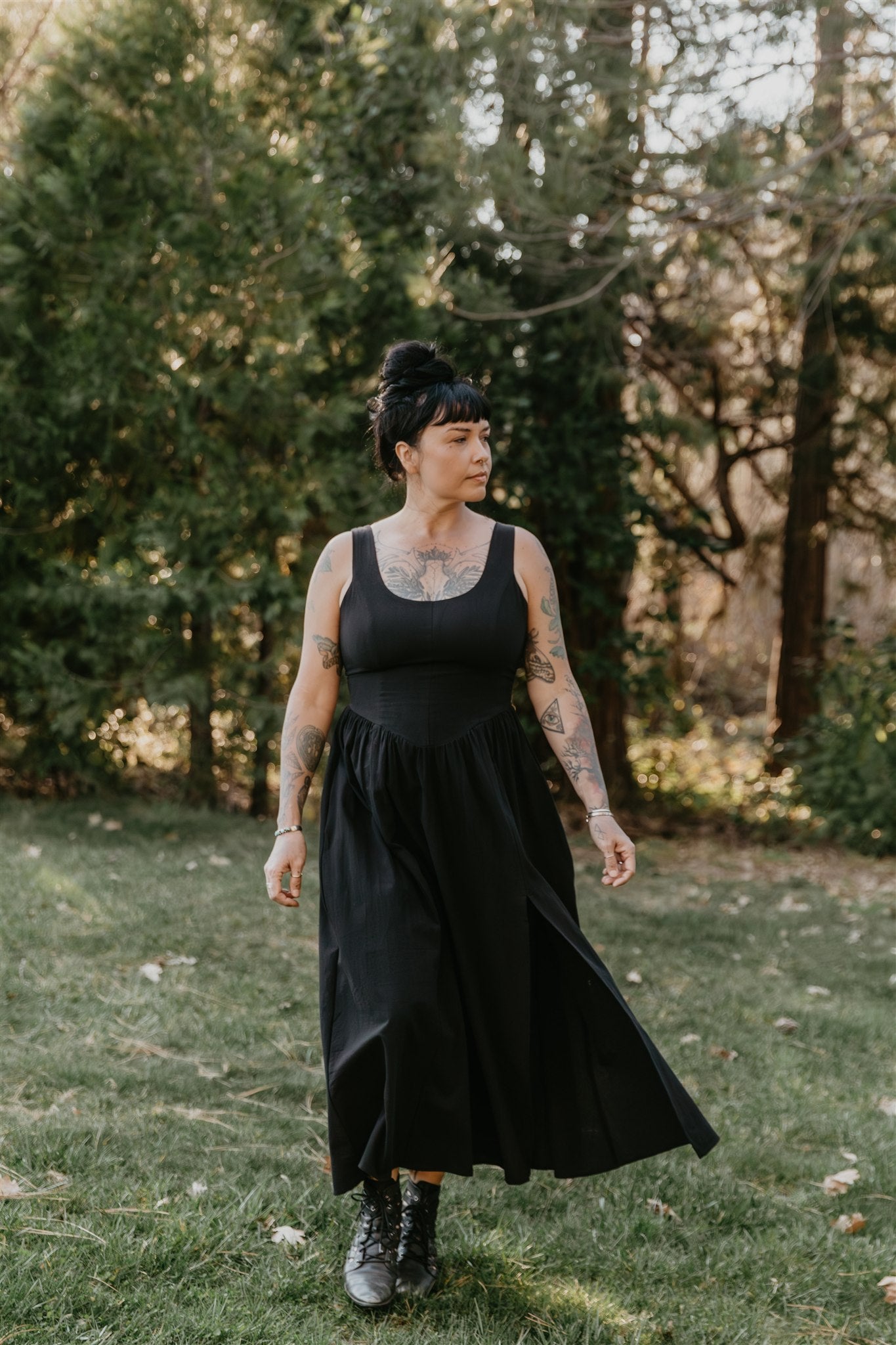Long Agnes dress in Black Cotton