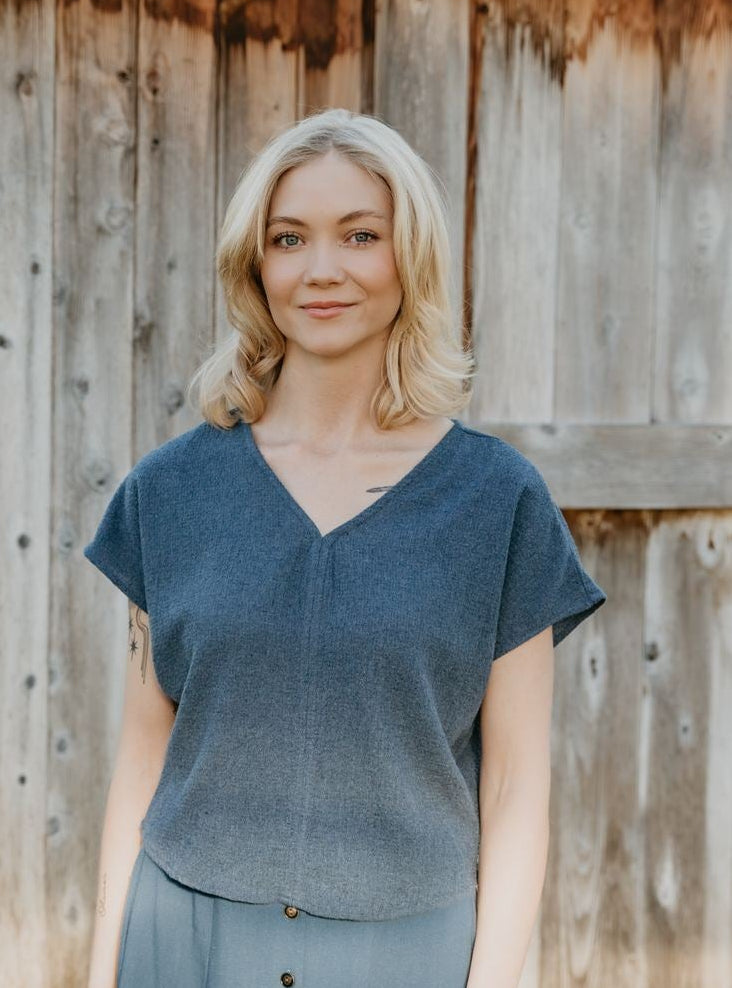 Dolman Top in Blue Cotton Woven Waffle