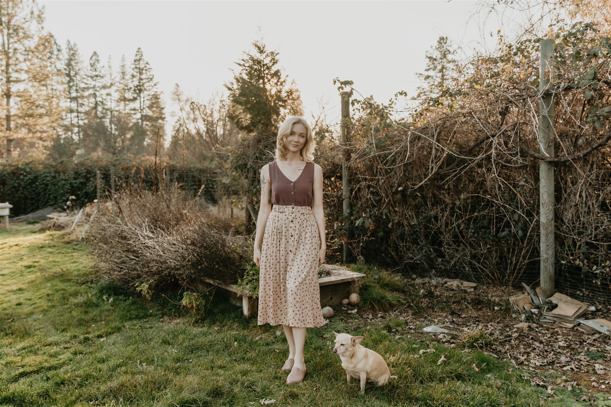 Trices Skirt in Sand Floral Crepe
