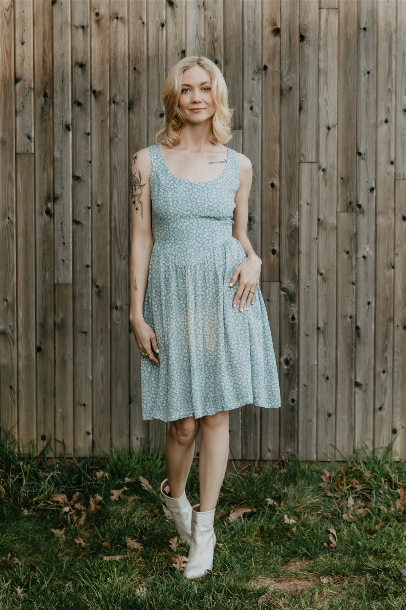 Agnes dress in Blue Calico Crepe