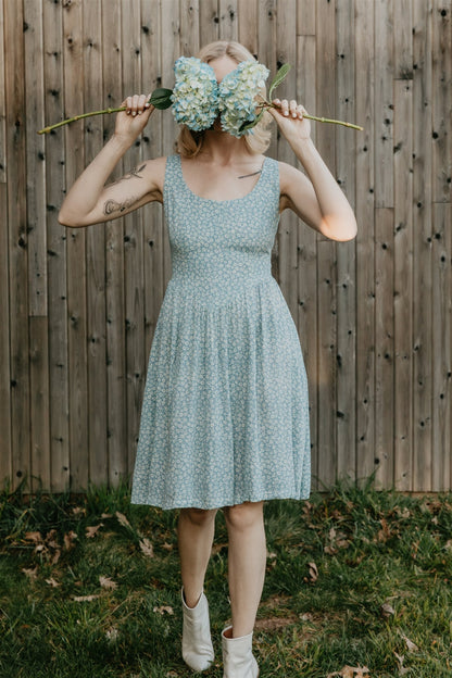 Agnes dress in Blue Calico Crepe