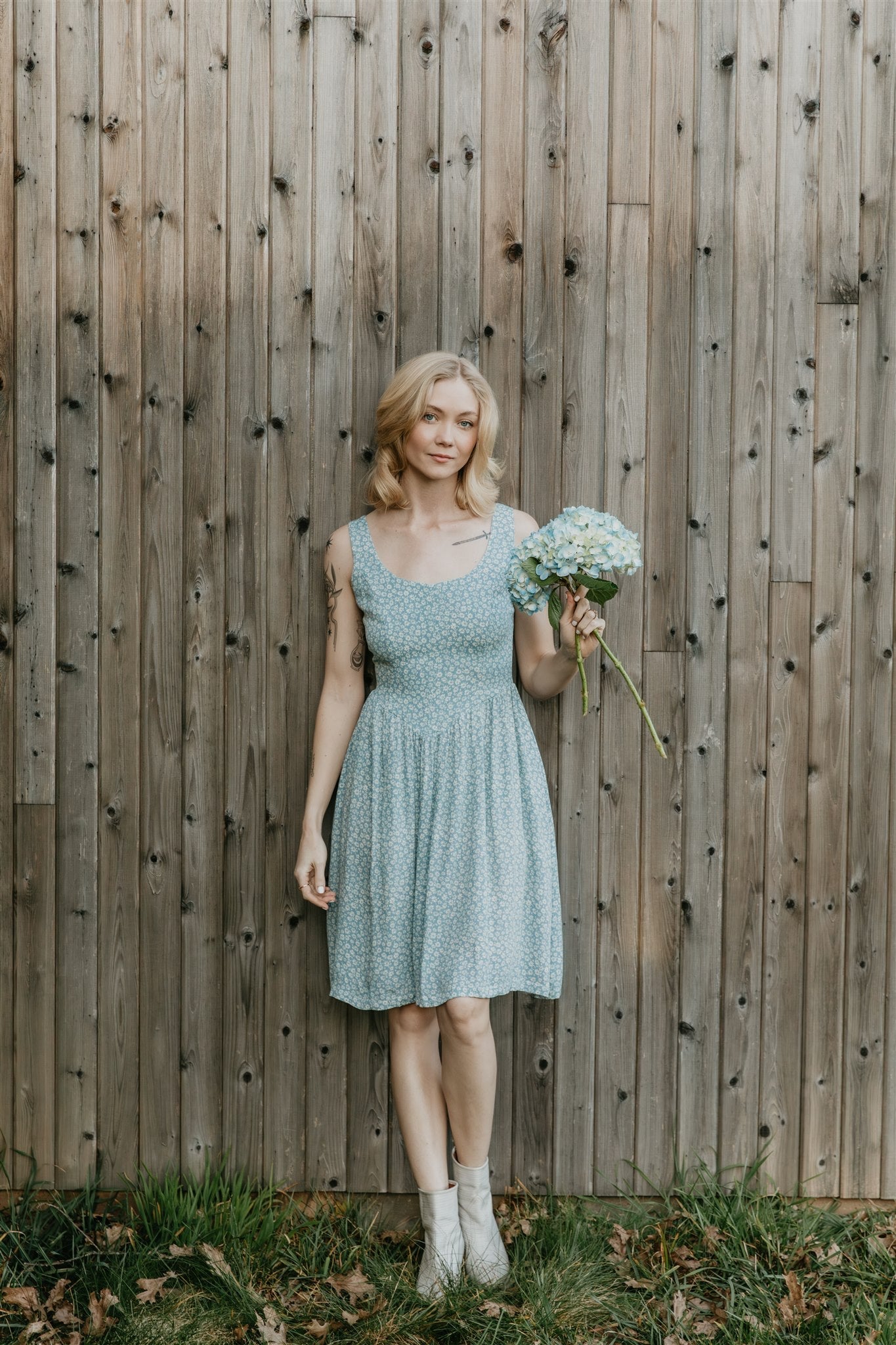 Agnes dress in Blue Calico Crepe
