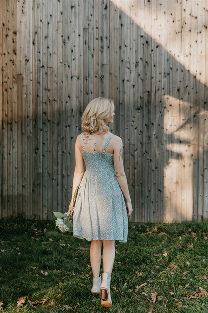 Agnes dress in Blue Calico Crepe