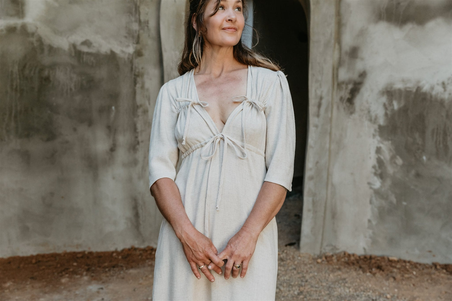 Tyrah Dress in Oat Linen