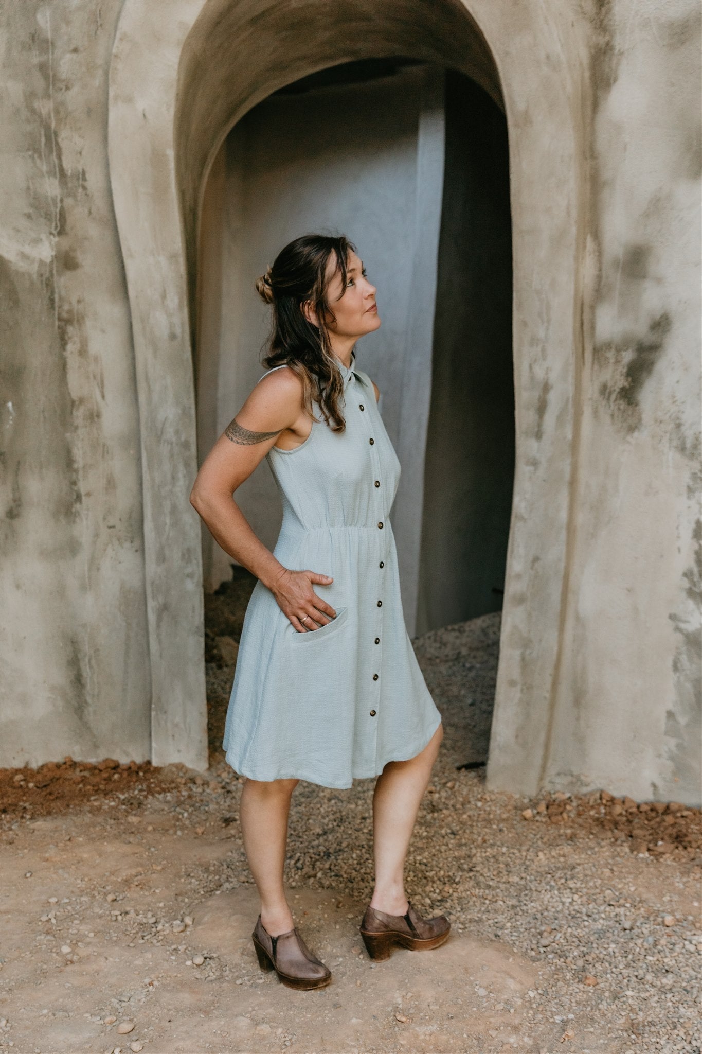 Mona Dress in BB Blue Texture Cotton