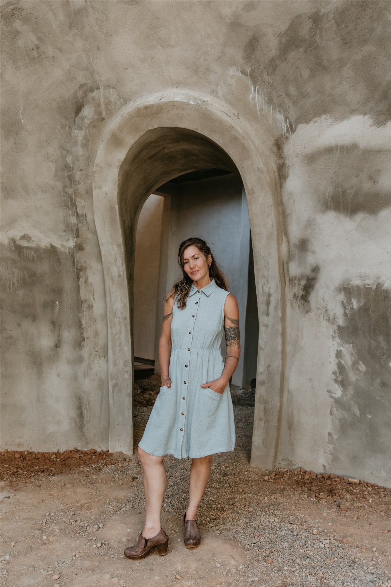 Mona Dress in BB Blue Texture Cotton