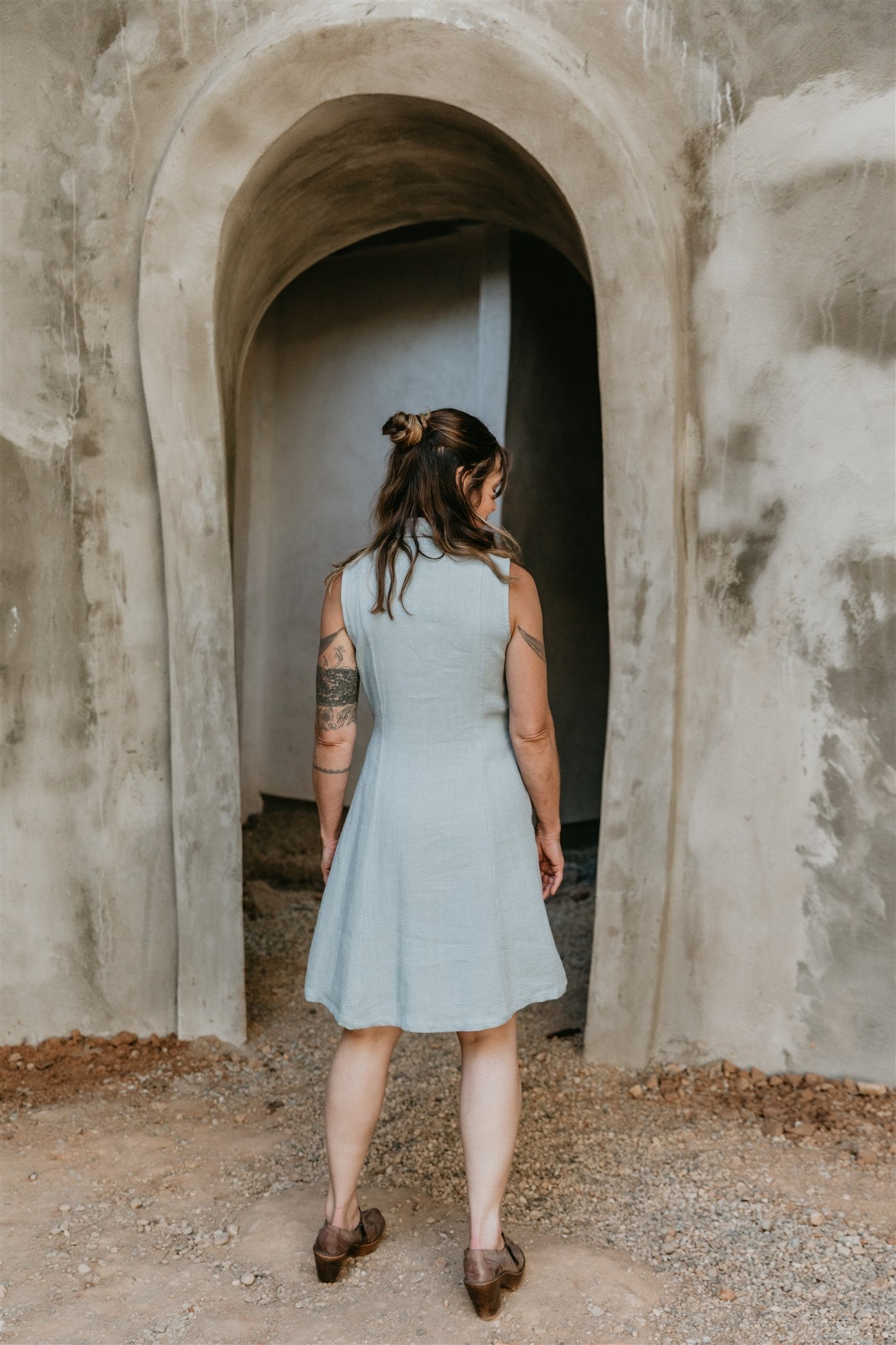 Mona Dress in BB Blue Texture Cotton
