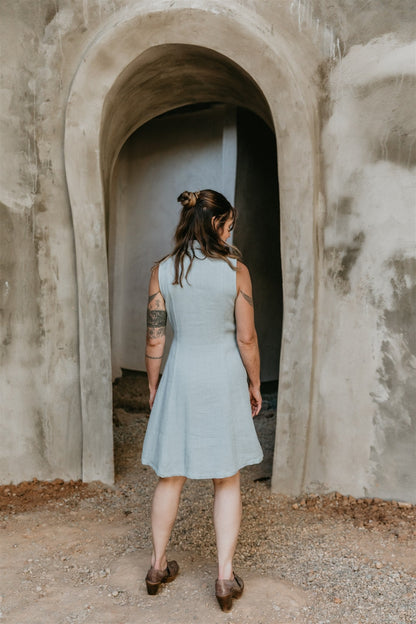 Mona Dress in BB Blue Texture Cotton
