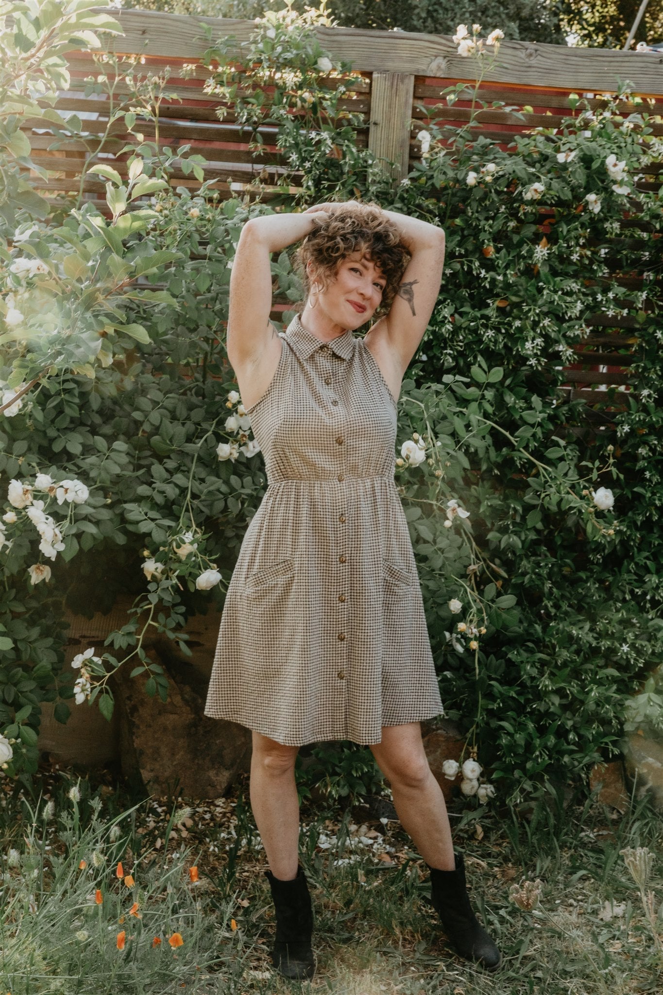 Mona Dress in Black &amp; Oat Cotton Gingham