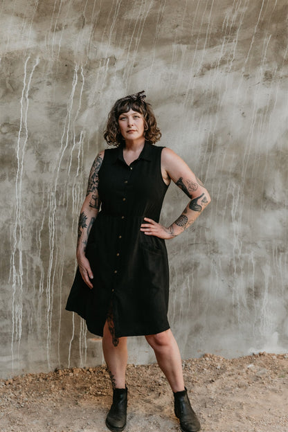 Mona Dress in Black Linen