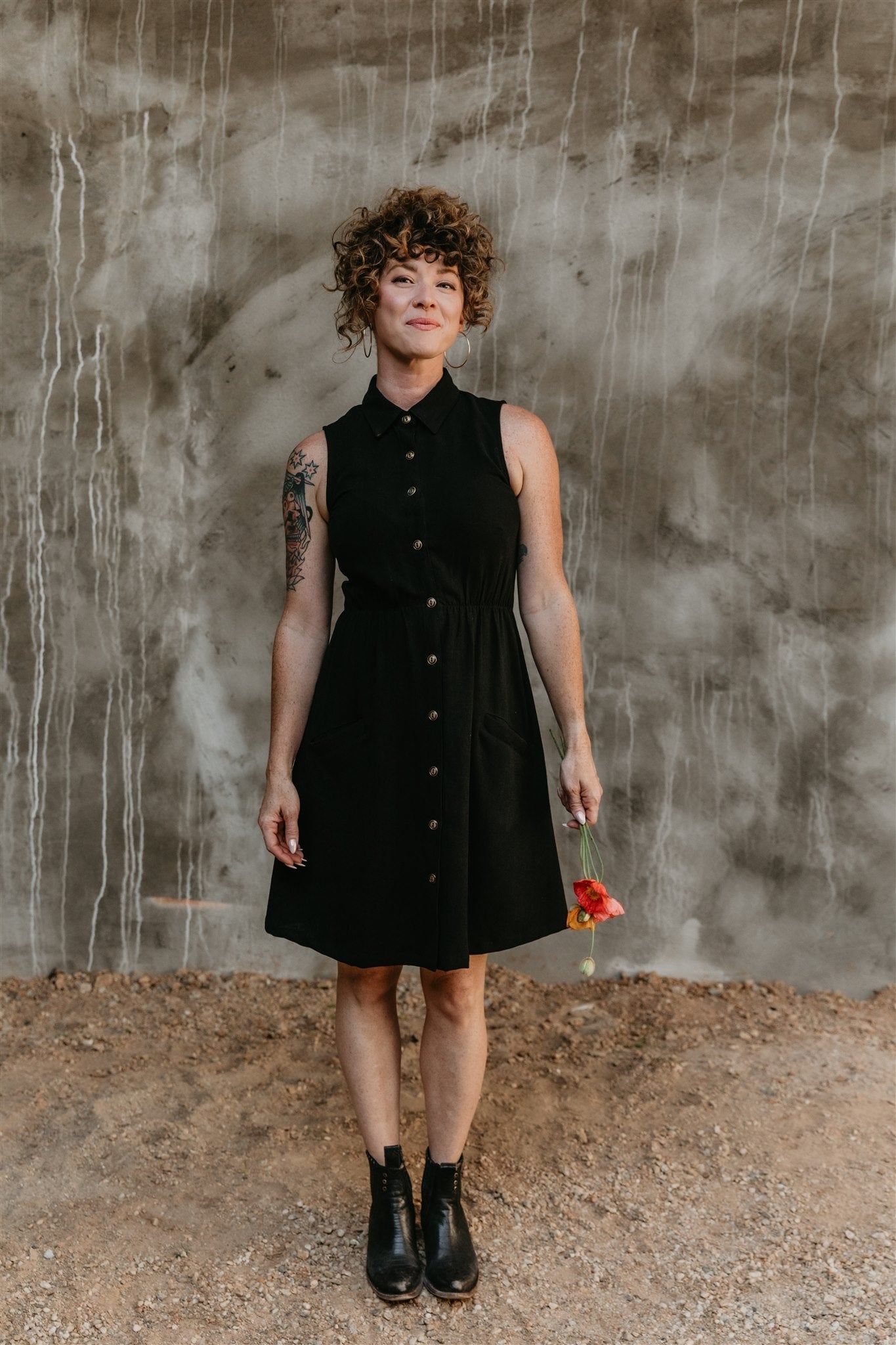 Mona Dress in Black Linen