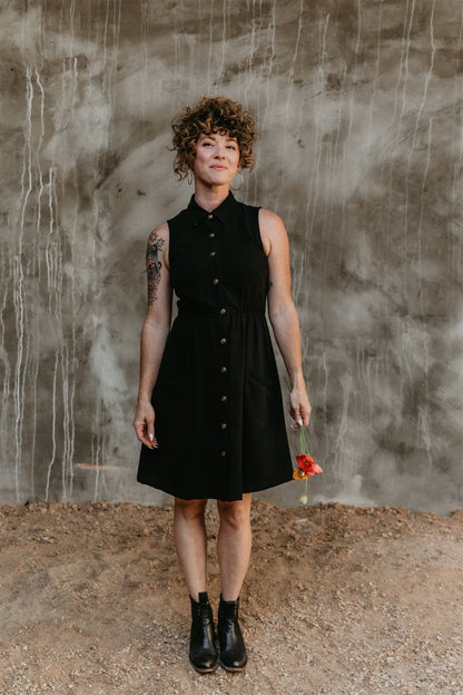 Mona Dress in Black Linen