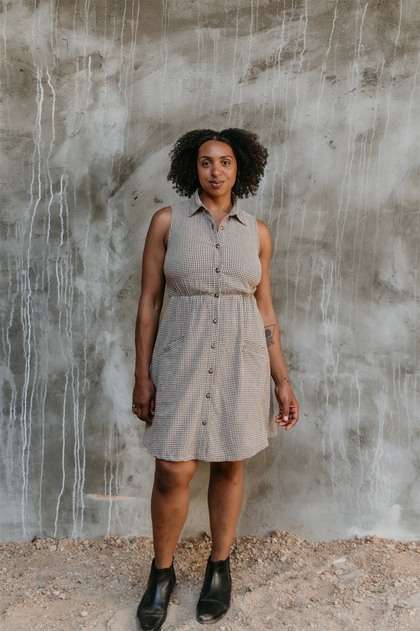 Mona Dress in Black &amp; Oat Cotton Gingham