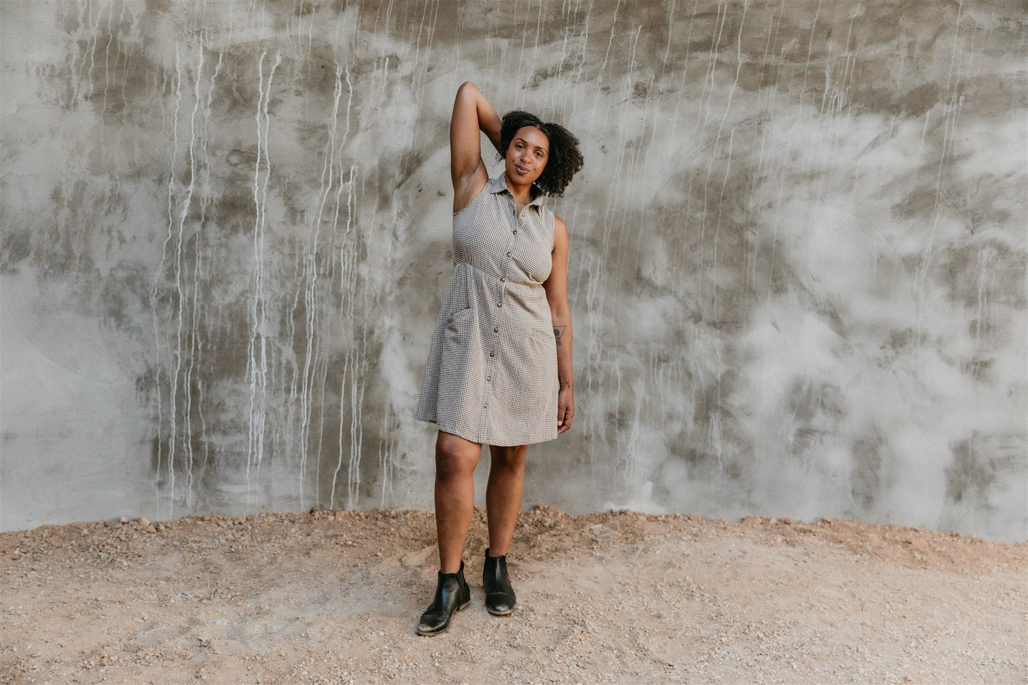 Mona Dress in Black &amp; Oat Cotton Gingham