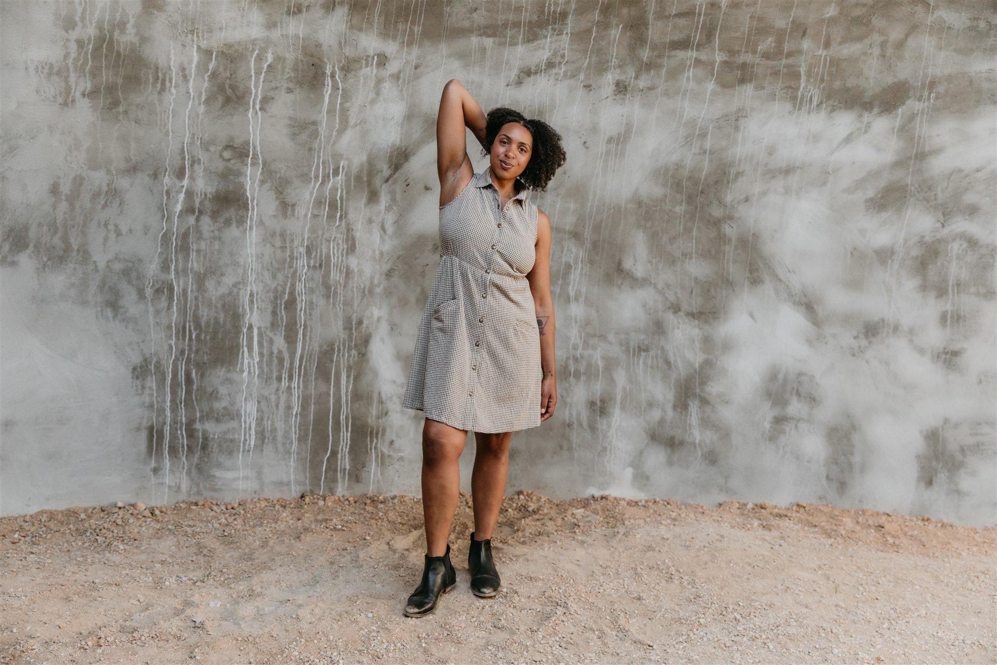 Mona Dress in Black &amp; Oat Cotton Gingham