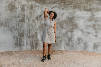 Mona Dress in Black &amp; Oat Cotton Gingham
