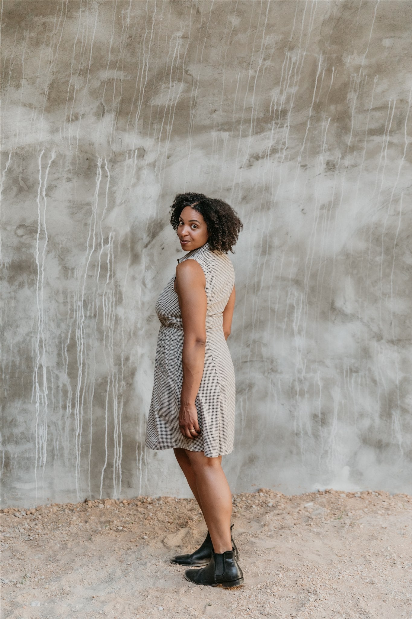 Mona Dress in Black &amp; Oat Cotton Gingham