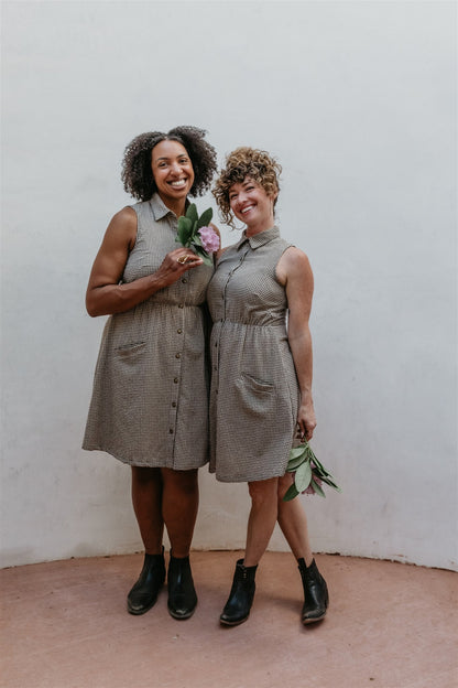 Mona Dress in Black &amp; Oat Cotton Gingham