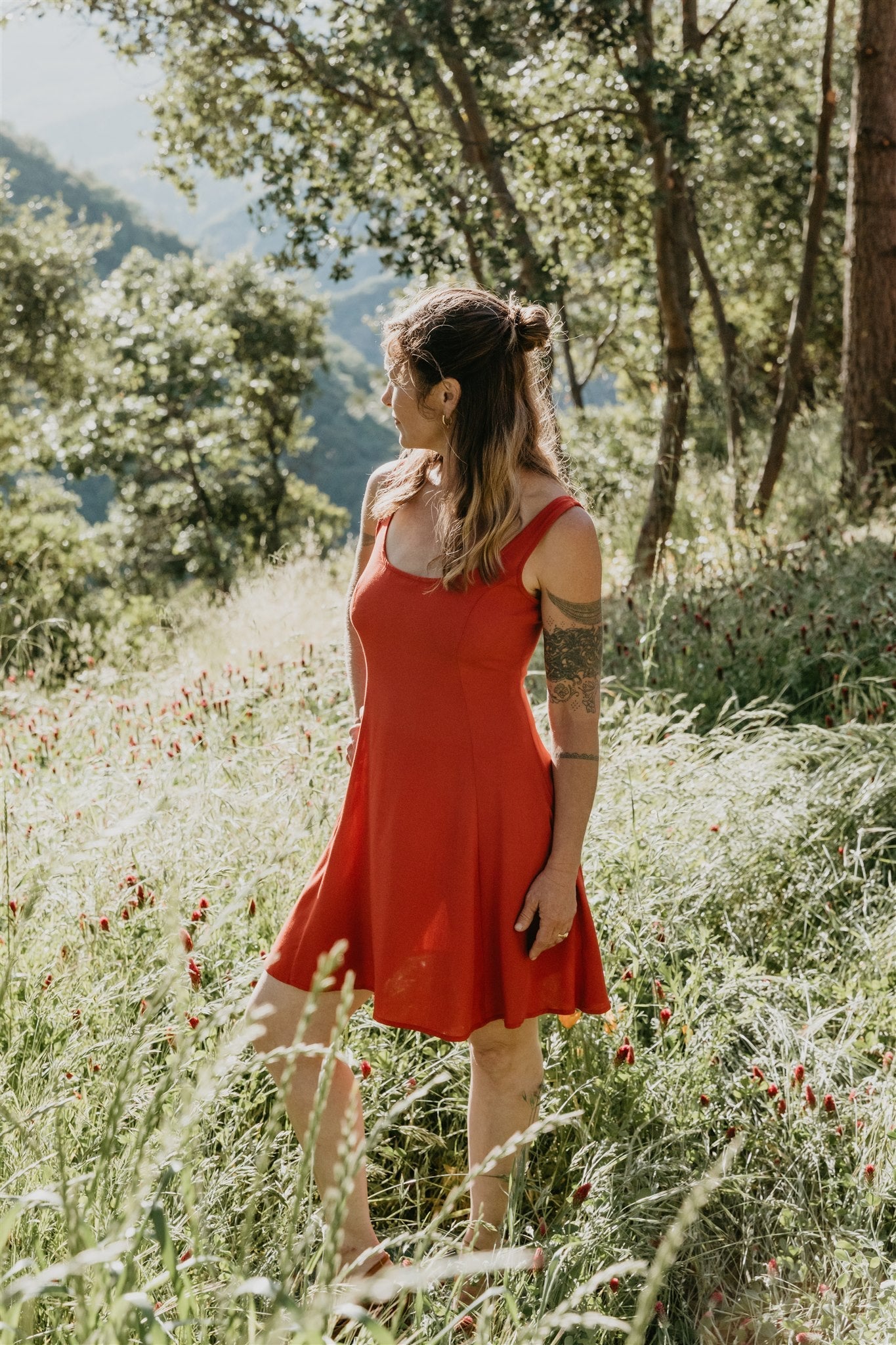 Delana Dress in Coral Challis