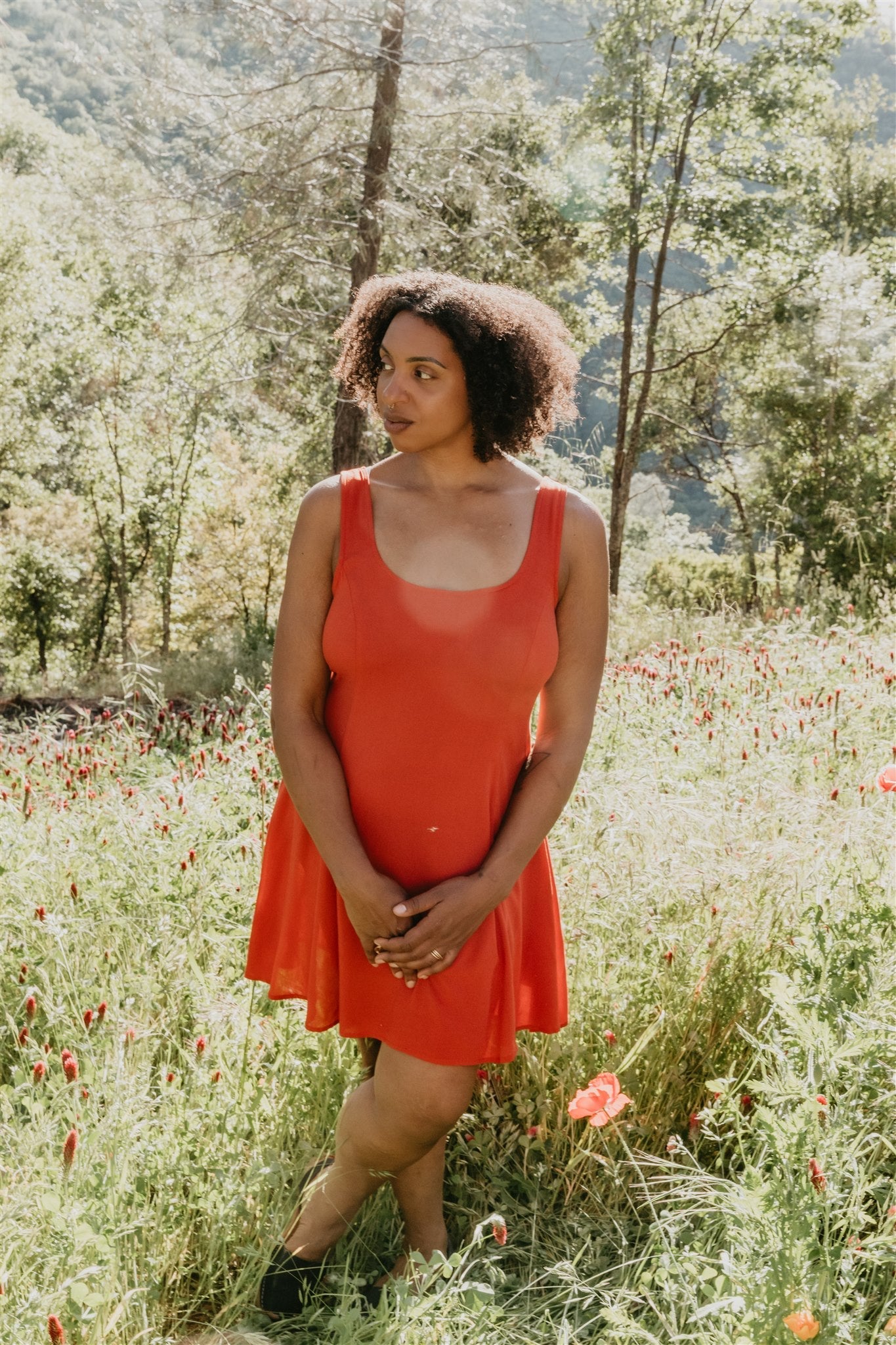 Delana Dress in Coral Challis