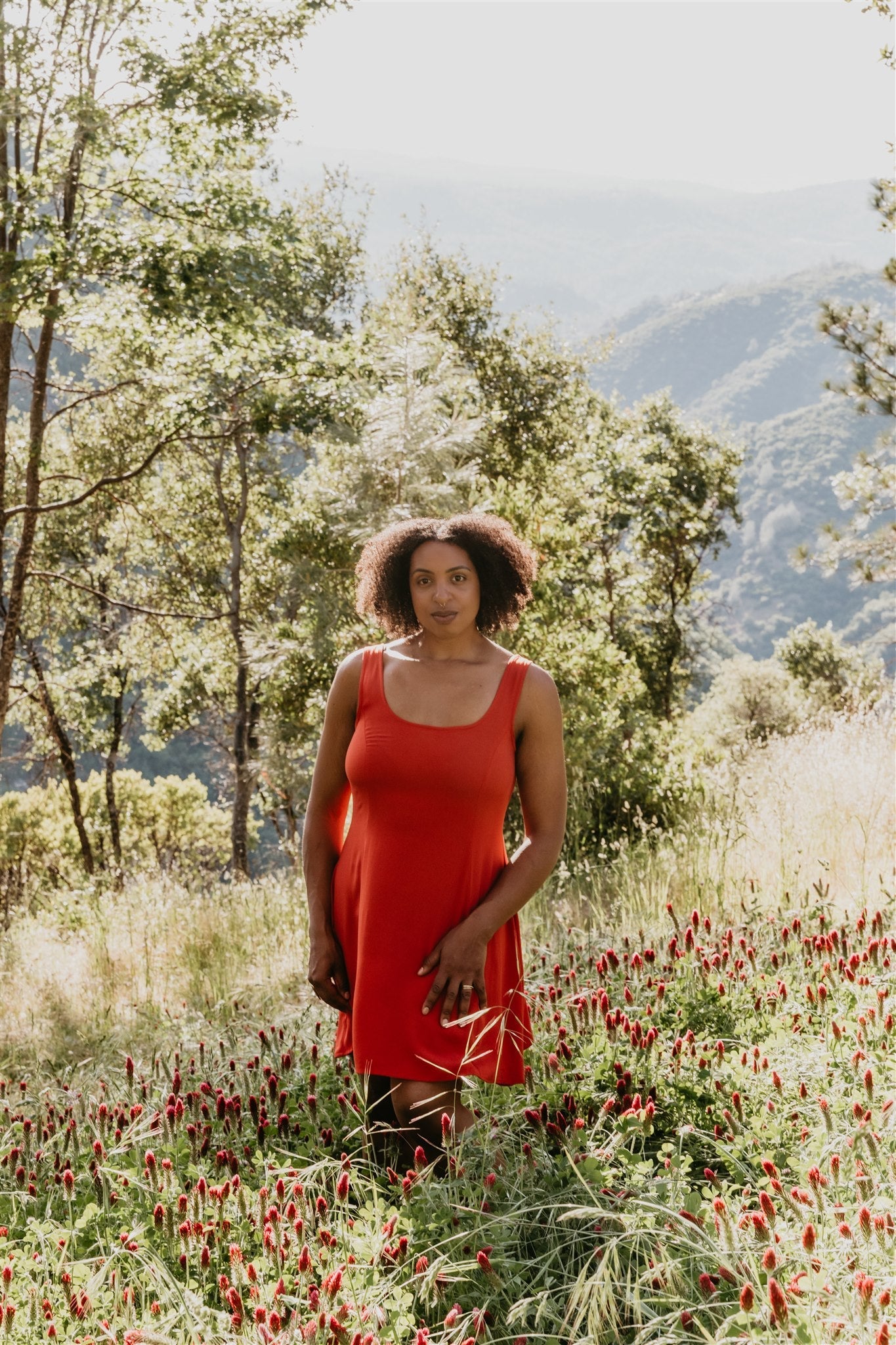Delana Dress in Coral Challis