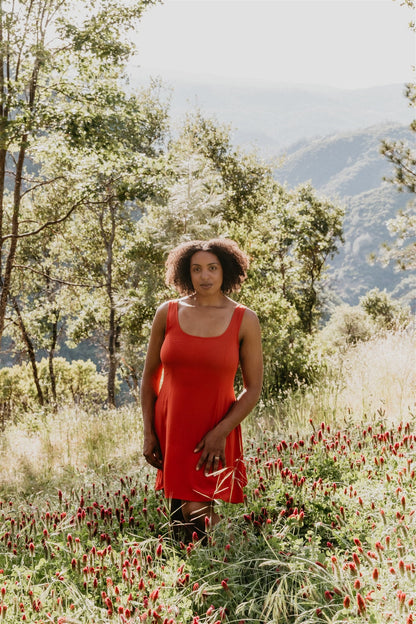 Delana Dress in Coral Challis