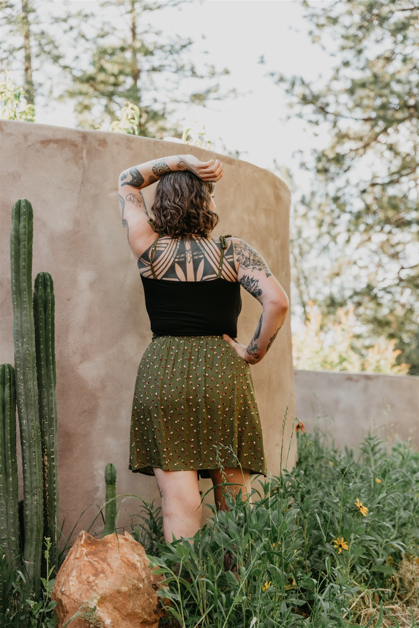 Rah Rah Skirt in Green Floral Calico Crepe