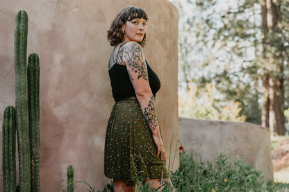 Rah Rah Skirt in Green Floral Calico Crepe