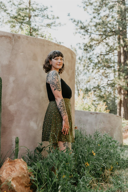 Rah Rah Skirt in Green Floral Calico Crepe