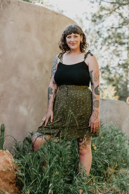 Rah Rah Skirt in Green Floral Calico Crepe