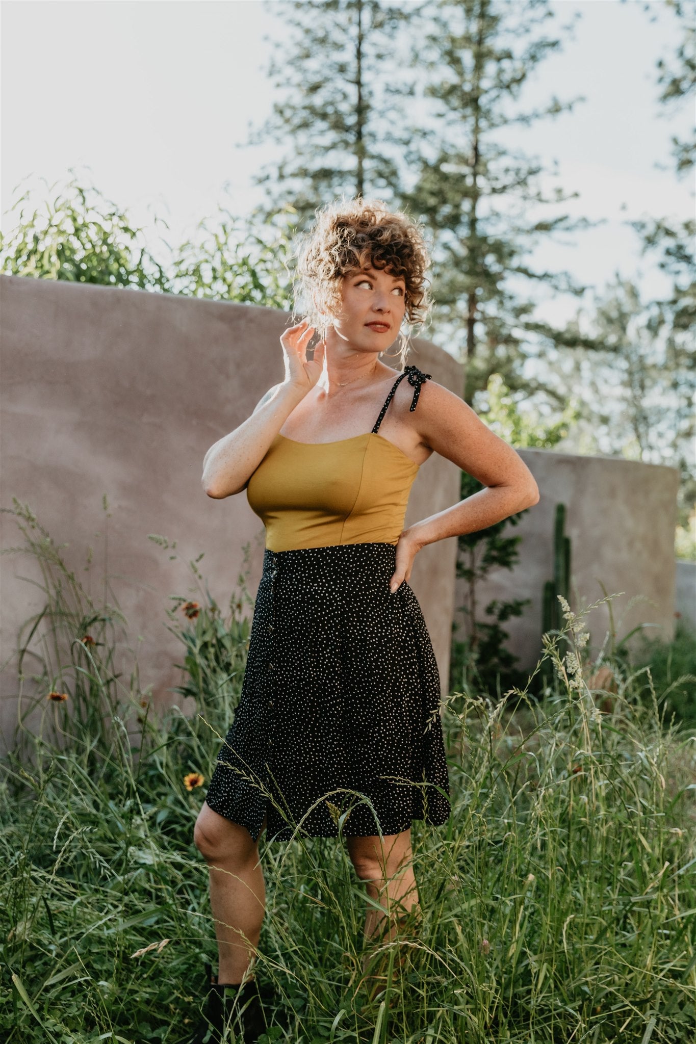 Rah Rah Skirt in Black Polka Dot Challis