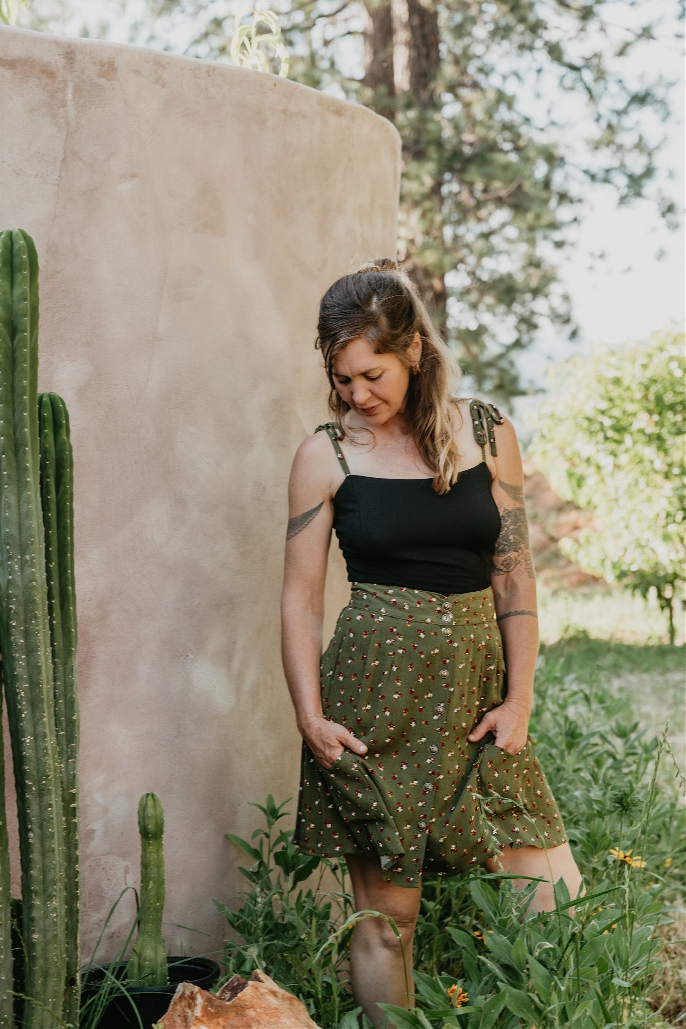 Rah Rah Skirt in Green Floral Calico Crepe