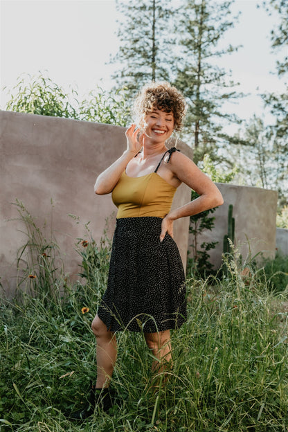 Rah Rah Skirt in Black Polka Dot Challis