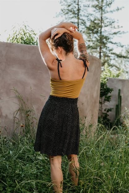 Rah Rah Skirt in Black Polka Dot Challis
