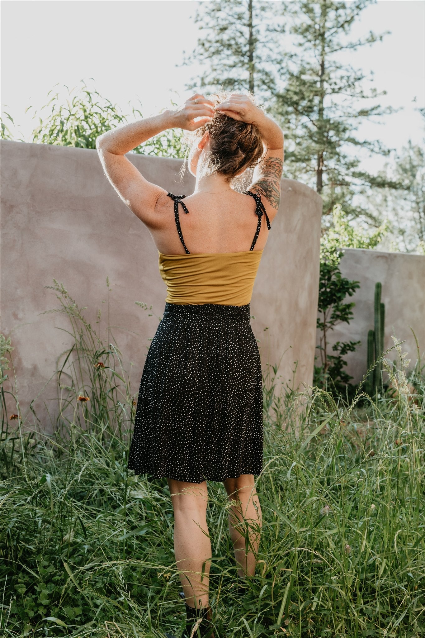 Rah Rah Skirt in Black Polka Dot Challis